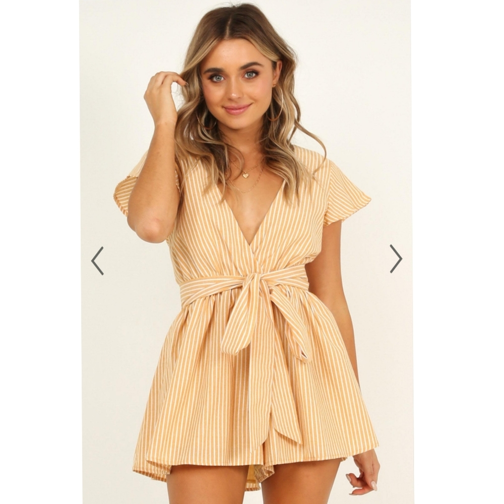 Top It Off Playsuit In Mustard Stripe